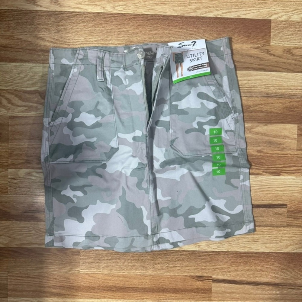 Seven7 Utility Skirt Camouflage Grey Green Cotton Twill Front Patch Pockets 10
